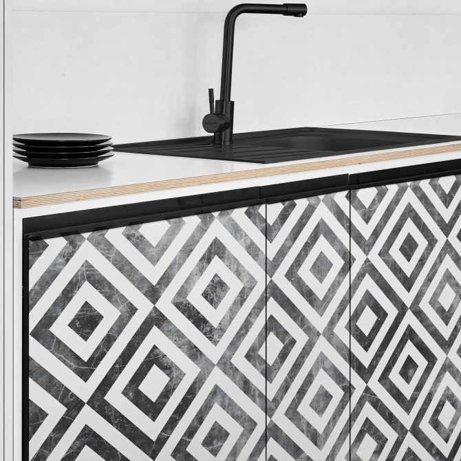 Worn Squares. Washable vinyl, eco-friendly inks, water resistant, antibacterial for kitchen furniture. Lokoloko