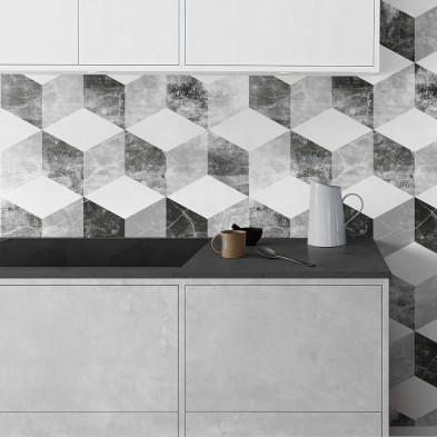 Cubos Desgastados. Vinilo lavable, tintas ecologicas, antibacterias para forrar muebles y paredes cocina. Lokoloko