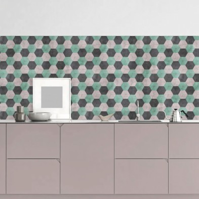 Hexagons of 3 colors (mini). Textured washable vinyl, for kitchen fronts, lokoloko