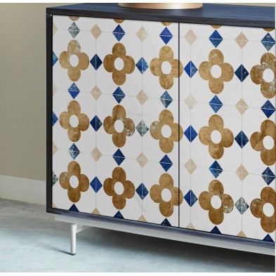 Tiles of brown vintage flowers. Washable, texture vinyl, eco-friendly inks, opaque, antibacterial for living room sideboard.