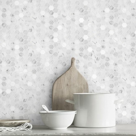Mosaico hexagonal mármol gris - Vinilo autoadhesivo lavable para muebles y paredes. Lokoloko