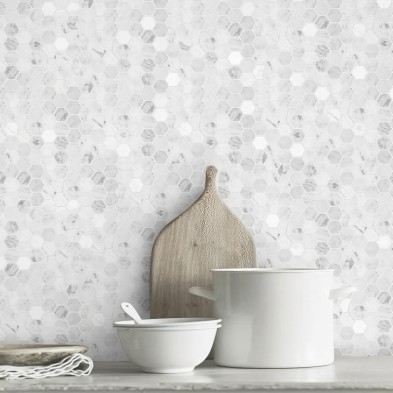 Grey marble hexagonal mosaic - washable self-adhesive vynil for furniture and walls Lokoloko