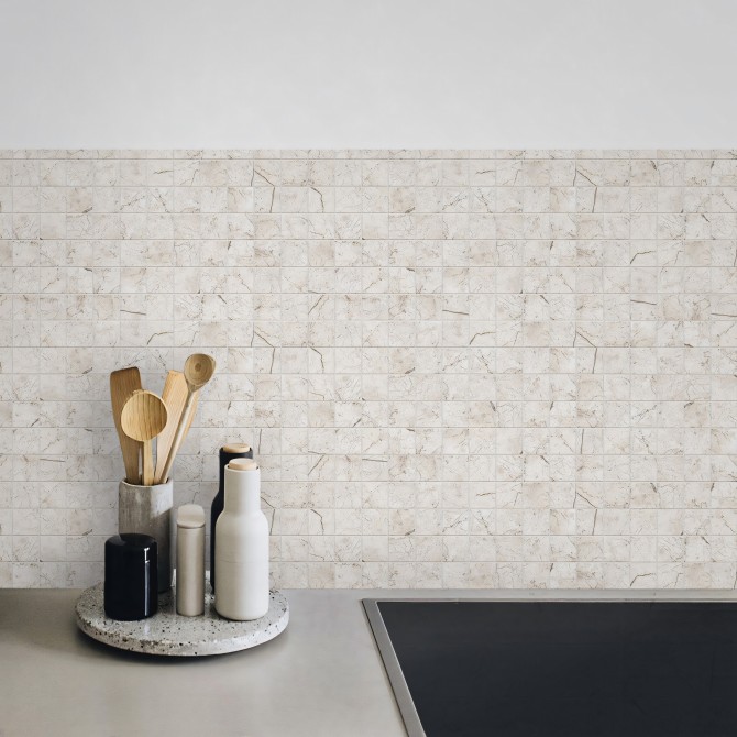 Mosaico de mármol beige - Vinilo autoadhesivo lavable para muebles y paredes. Lokoloko