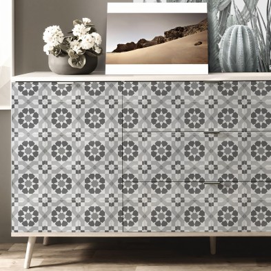 Vintage pattern 3 black & white. Washable vinyl, eco-friendly inks, opaque, antibacterial for living room sideboard.