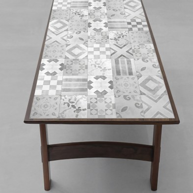 Vintage pattern 5 black & white. Vinyl, eco-friendly inks, opaque, antibacterial to cover living room and dining room tables.