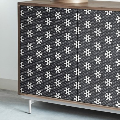 White Star Mosaics, Washable vinyl, eco-friendly inks, opaque, antibacterial for living room sideboard.
