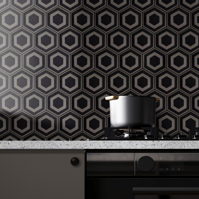Patrón Cerámico Hexagonal 4. Vinilo lavable, tintas ecologicas, resistente al agua, antibacterias para paredes cocina. Lokoloko