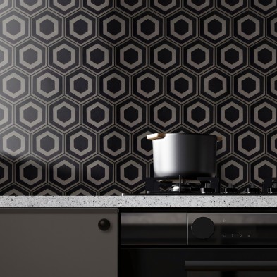 Patrón Cerámico Hexagonal 4. Vinilo lavable, tintas ecologicas, resistente al agua, antibacterias para paredes cocina. Lokoloko