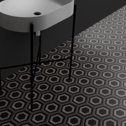 Patrón Cerámico Hexagonal 4. Vinilo para suelos de baños, antideslizante y antibacterias, resistente al agua.