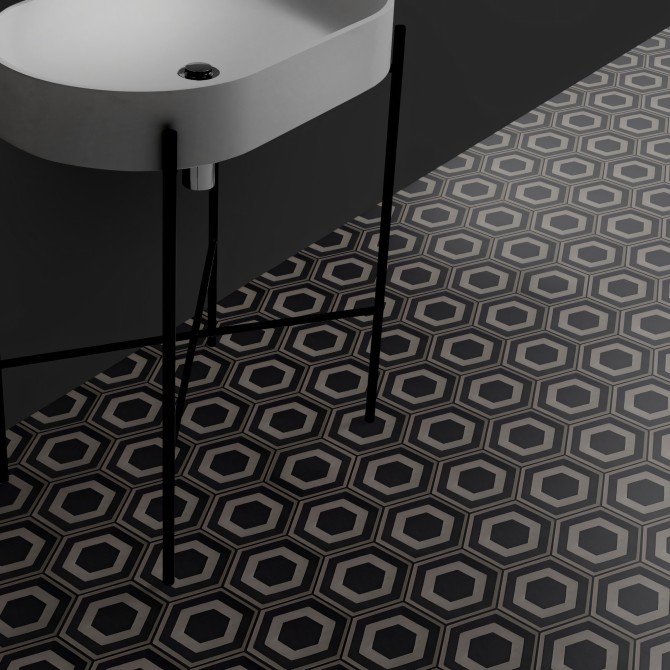 Patrón Cerámico Hexagonal 4. Vinilo para suelos de baños, antideslizante y antibacterias, resistente al agua.