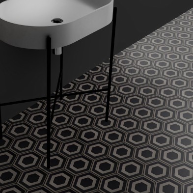 Patrón Cerámico Hexagonal 4. Vinilo para suelos de baños, antideslizante y antibacterias, resistente al agua.