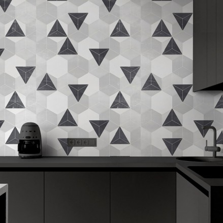 Gray Nordic Hexagons. Washable, texture vinyl, eco-friendly inks, water resistant, for tiles and backslash Kitchen.