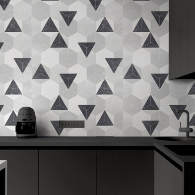 Gray Nordic Hexagons. Washable, texture vinyl, eco-friendly inks, water resistant, for tiles and backslash Kitchen.