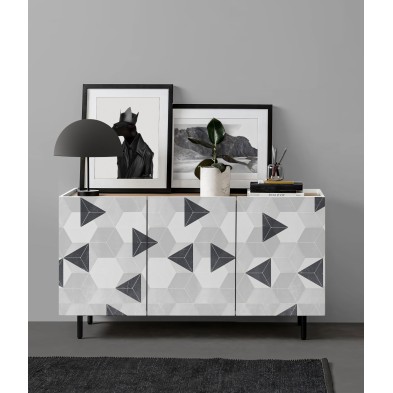 Hexágonos Nórdicos Grises. Vinilo lavable texturizado, tintas ecologicas, opaco, antibacterias para aparador de salón. Lokoloko