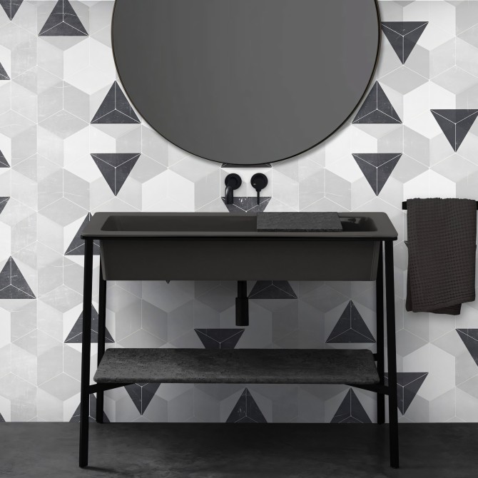 Gray Nordic Hexagons. Washable, texture vinyl, eco-friendly inks, water resistant, antibacterial for wall tiles.