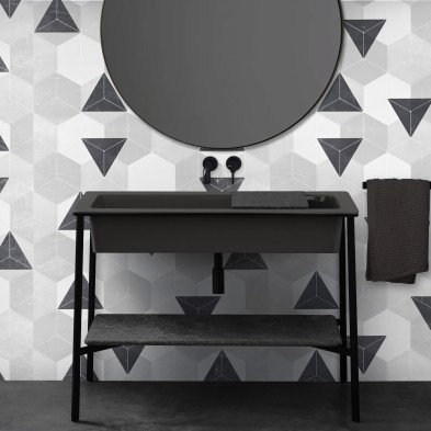 Hexágonos Nórdicos Grises. Vinilo lavable texturizado, resistente al agua, antibacterias para paredes de baños. Lokoloko