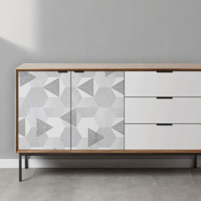 Light Gray Nordic Hexagons. Washable, texture vinyl, eco-friendly inks, opaque, antibacterial for living room sideboard.