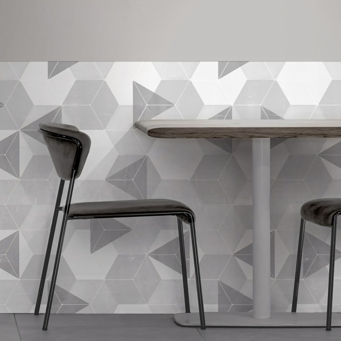 Hexágonos nórdicos gris claro. Vinilo lavable texturizado, tintas ecologicas, opaco, antibacterias para paredes gotele de salón.