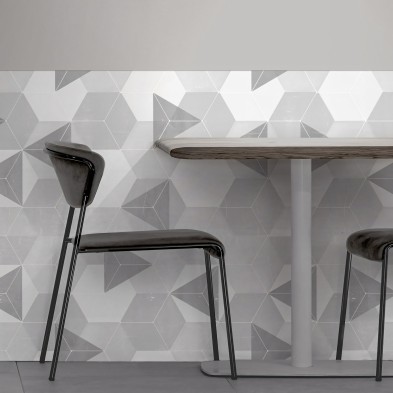 Hexágonos nórdicos gris claro. Vinilo lavable texturizado, tintas ecologicas, opaco, antibacterias para paredes gotele de salón.