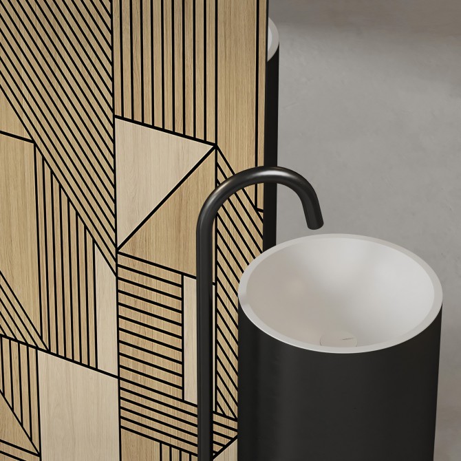 Bergen Geometric Wood. Washable self-adhesive eco inks Vinyl for tiles walls, shower and bath for bathroom. Lokoloko