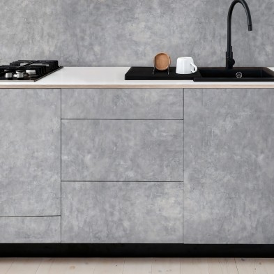Vinilo cemento hermit para forrar muebles de cocinas. Ignifugo y resistente al agua y productos de limpieza. Lokoloko