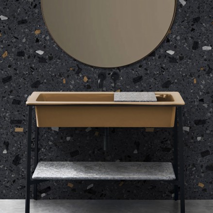 Terrazo Liceo - vinilo lavable, autoadhesivo y opaco en color gris, negro y tierra. Para paredes y azulejos de baños. Lokoloko.