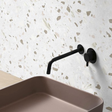 Terrazo Murano - vinilo lavable, autoadhesivo y opaco para paredes de baños. Diseño lokoloko en gris y marron.