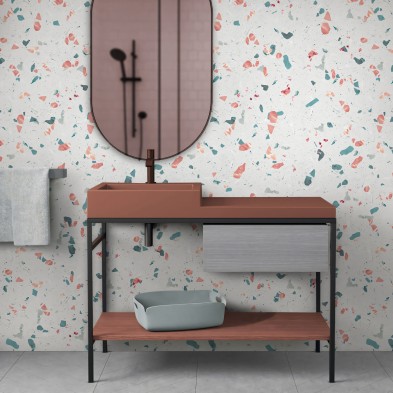 Mediterranean Terrazzo. Washable self-adhesive eco inks Vinyl for tiles walls, shower and bath for bathroom. Lokoloko