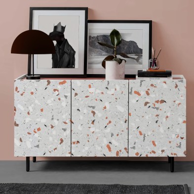 Terrazzo orange and gray. Washable self-adhesive eco inks. Vinyl for furniture living room or dining room sideboards. Lokoloko