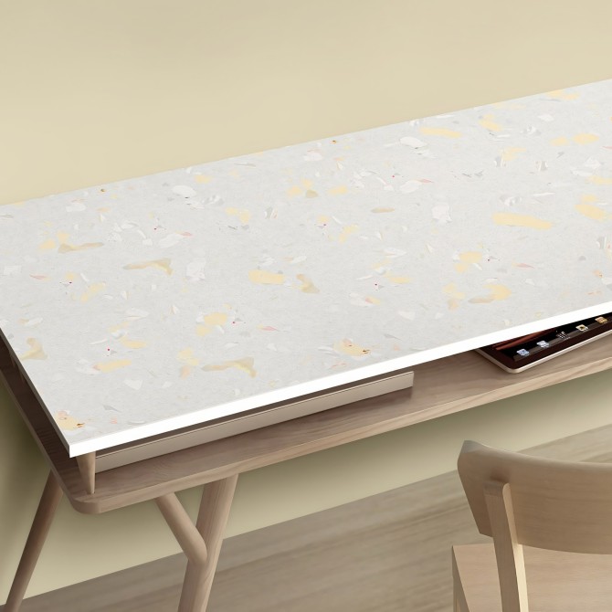 Terrazo Amarillo Claro. Vinilo lavable autoadhesivo para muebles salon comedor puertas aparador. Lokoloko