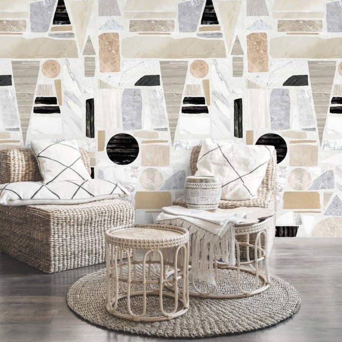 Big 2 Terrazzo. Washable self-adhesive eco inks. Vinyl for gotele walls living room or dining room. Lokoloko