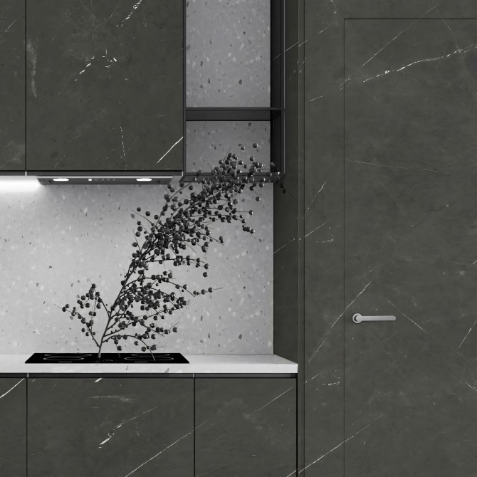 Mármol Nero - Diseño Lokoloko gris oscuro con vetas blancas, lavable para cocinas, puertas, cajones, frentes y muebles.