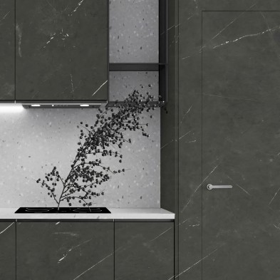 Mármol Nero - Diseño Lokoloko gris oscuro con vetas blancas, lavable para cocinas, puertas, cajones, frentes y muebles.