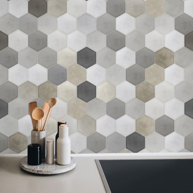 Patrón Cerámico Hexagonal 1 Vinilo lavable, tintas ecologicas, resistente al agua, antibacterias para pared de cocina. Lokoloko