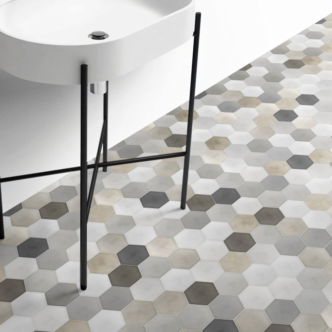 Patrón Cerámico Hexagonal 1. Vinilo para suelos de baños, antideslizante y antibacterias, resistente al agua. Lokoloko