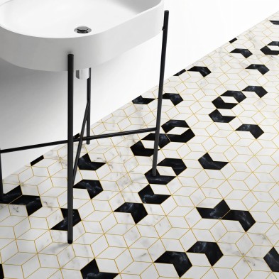 Art Deco Hexagons. Washable, Texture Vinyl for floor in bathroom, non-slip and antibacterial, water resistant. Lokoloko
