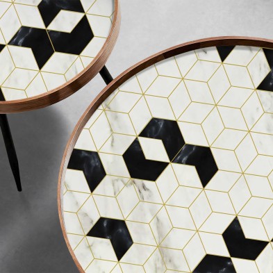 Art Deco Hexagons. Washable, texture vinyl, eco-friendly inks, cover living room and dining room tables. Lokoloko