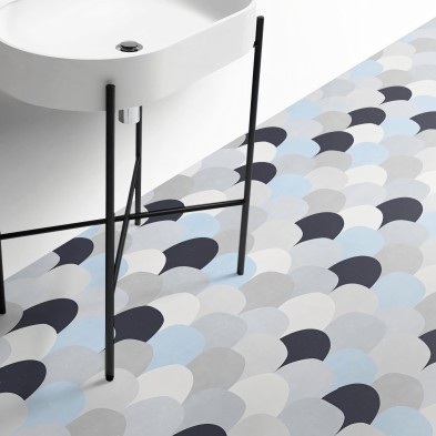 Bluish fish scales - Self-adhesive vinyl for floor decor in the bathroom - Lokoloko