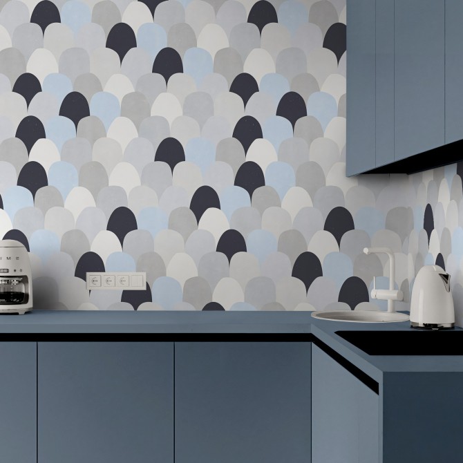 Escamas azuladas - Vinilo autoadhesivo lavable para paredes de cocina, puertas interiores hoteles lokoloko