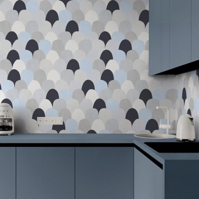 Bluish fish scales - Self-adhesive vinyl for decor in the kitchen wall - Lokoloko