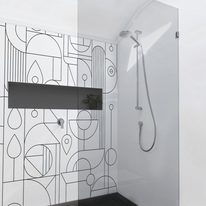 Mural Geométrico Line blanco y negro de vinilo para paredes y muebles