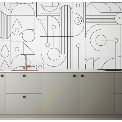 Mural Geométrico Line blanco y negro de vinilo para paredes y muebles