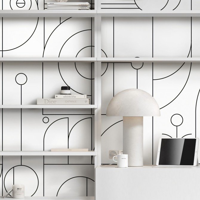 Line black & white - Vynil Mural - washable Self-adhesive vinyl for walls and furniture