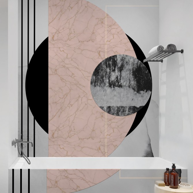Abstracción y Geometría - Mural de vinilo lavable autoadhesivo para paredes de azulejos en baños, duchas, bañeras. Lokoloko
