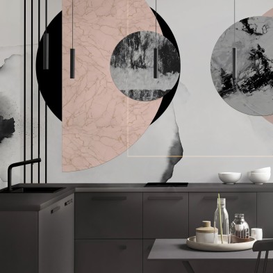 Abstracción y Geometría - Mural de vinilo lavable autoadhesivo para paredes de cocinas abiertas, frentes y copetes. Lokoloko