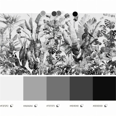 Tropicalia Black & white - Washable Self-adhesive vinyl wall mural