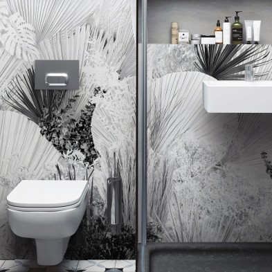 Blanca Dona - mural vinilo lavable para forrar muebles, duchas, bañeras, baños aseos, pampas en blanco y negro, Lokoloko