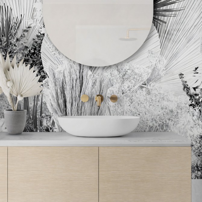 Blancadona -full mural washable self-adhesive vinyl mural for kitchens bathrooms furniture walls leaves minimalism warm lokoloko