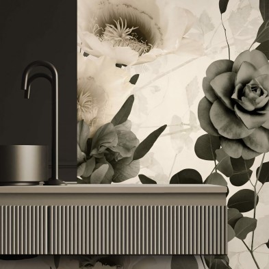 Deva - Mural de vinilo autoadhesivo para forrar paredes y muebles - Diseño floral en tonos neutros - Lokoloko