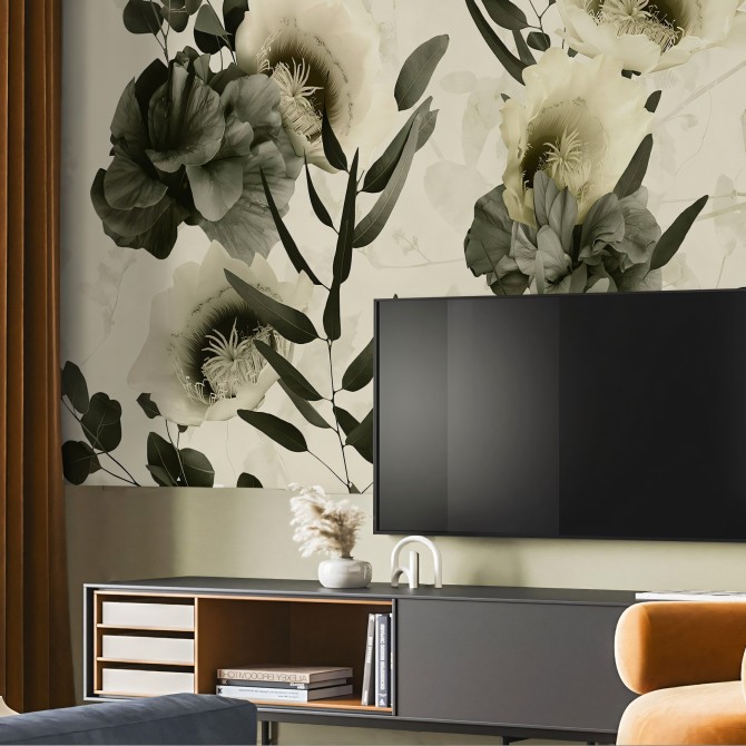 Deva - Mural de vinilo autoadhesivo para paredes de sala de estar, televisión - Diseño floral - Lokoloko